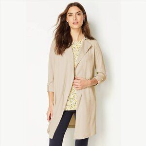 J. Jill Wearever Draped Open Front Trench Coat Jacket Longline Khaki Medium